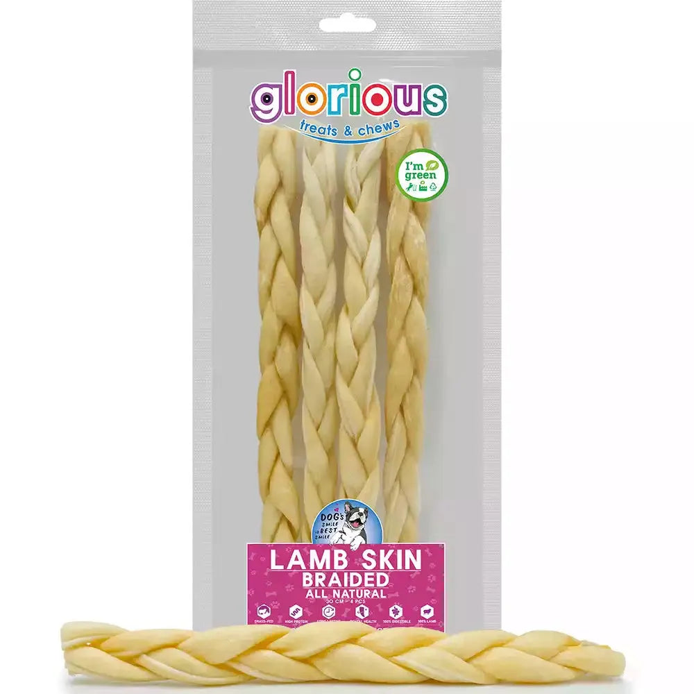 Delicious, high-protein Natural Braided Lamb Dog Chews: perfect training reward with an irresistible flavor, supporting dental health & well-being of puppies to medium dogs, with no artificial additives.