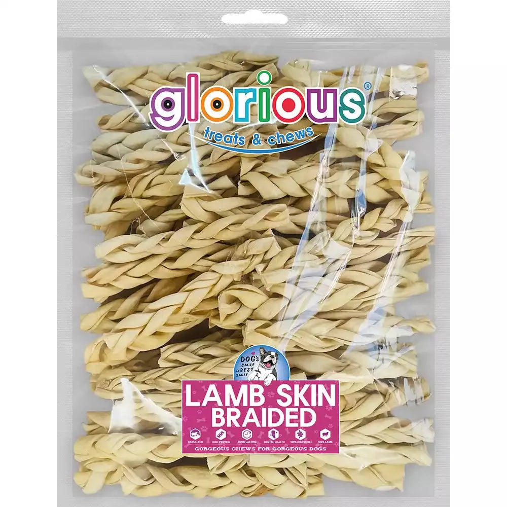 Delicious, high-protein Natural Braided Lamb Dog Chews: perfect training reward with an irresistible flavor, supporting dental health & well-being of puppies to medium dogs, with no artificial additives.