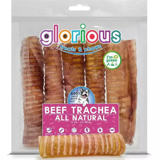 Enjoy our 100% natural Beef Trachea Dog Chews! Perfect for training, these grain-free treats support dental health, muscle development, and provide long-lasting chewing entertainment for your dog.