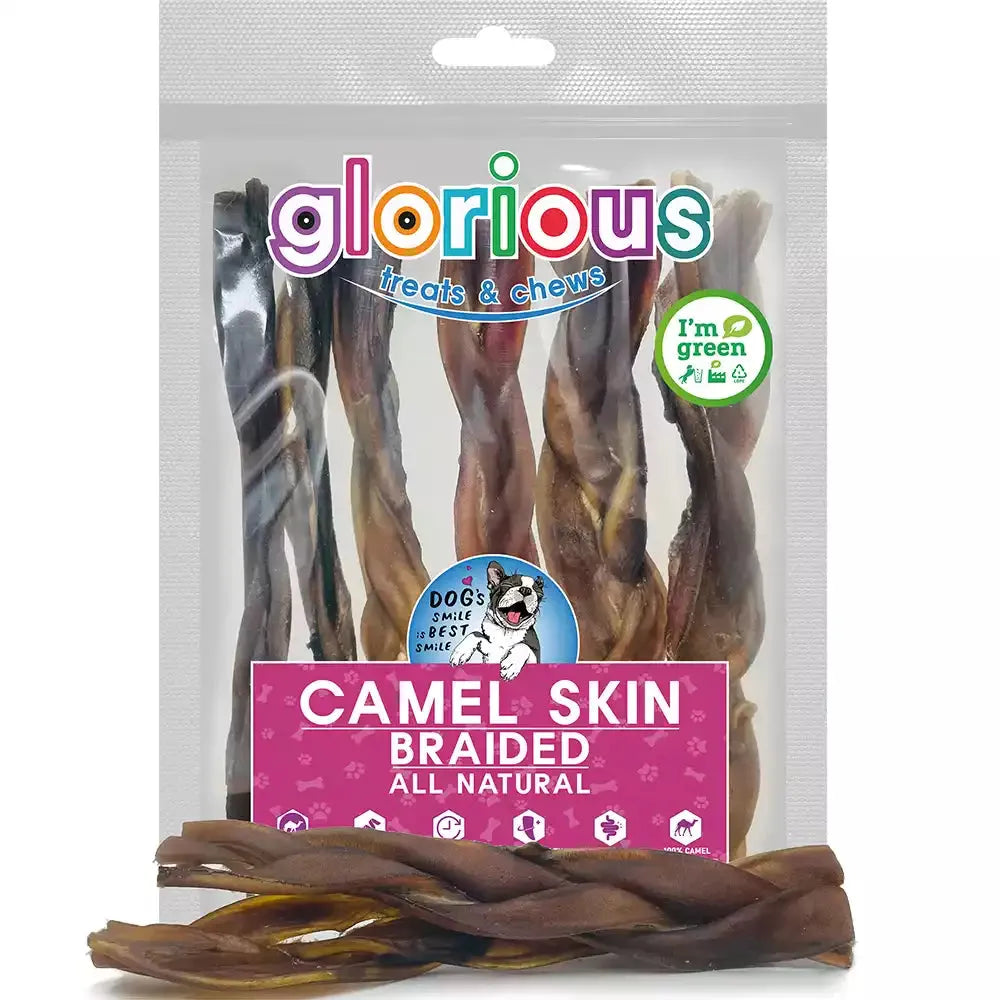 Premium 100% Natural Camel Skin Chews for dogs! Designed for long-lasting satisfaction and safety (no rawhide), these high-protein treats promote dental health and are perfect for all dog life stages.