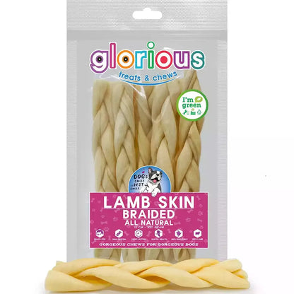 Delicious, high-protein Natural Braided Lamb Dog Chews: perfect training reward with an irresistible flavor, supporting dental health & well-being of puppies to medium dogs, with no artificial additives.