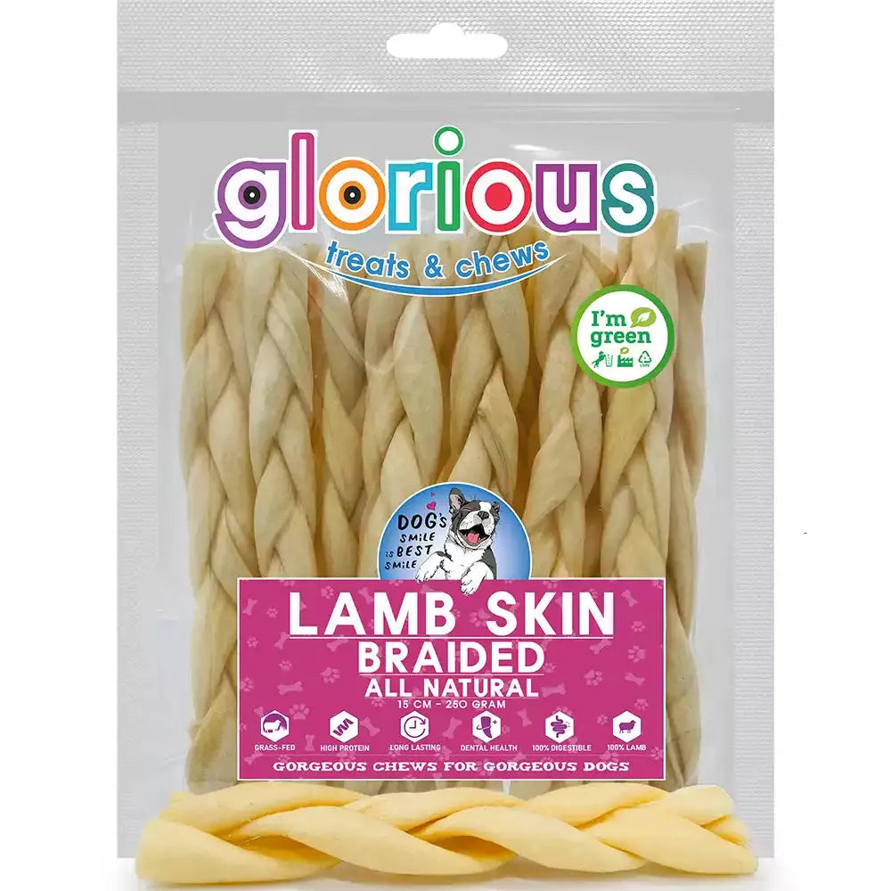 Delicious, high-protein Natural Braided Lamb Dog Chews: perfect training reward with an irresistible flavor, supporting dental health & well-being of puppies to medium dogs, with no artificial additives.