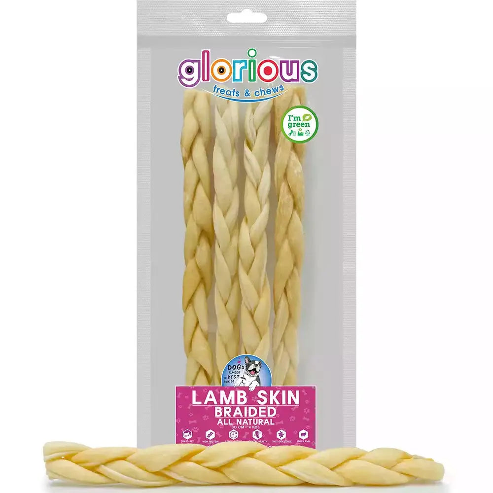 Delicious, high-protein Natural Braided Lamb Dog Chews: perfect training reward with an irresistible flavor, supporting dental health & well-being of puppies to medium dogs, with no artificial additives.